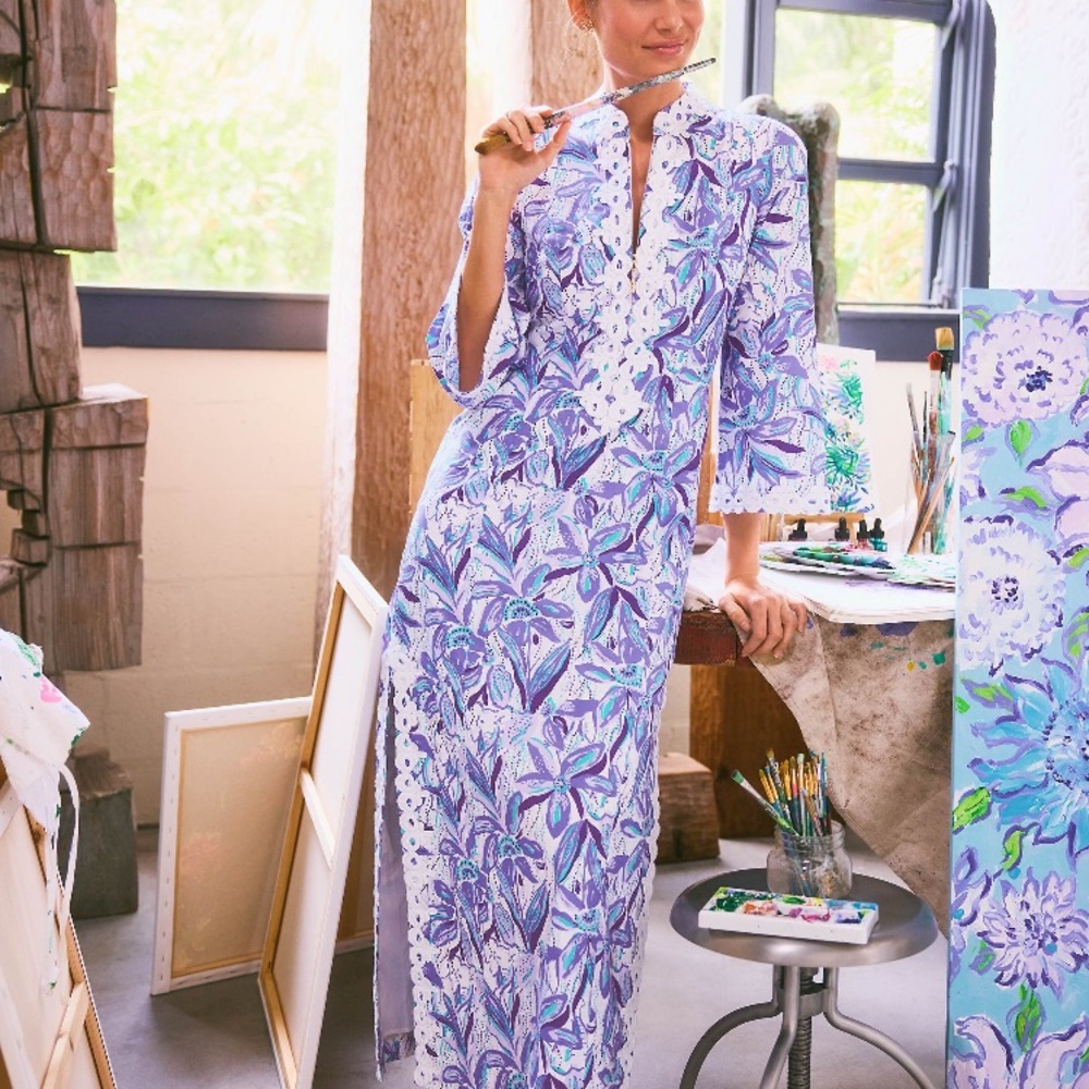 NWT Lilly Pulitzer Shealyn Maxi Caftan Tropicalia Purple Elephant In Bloom $298
